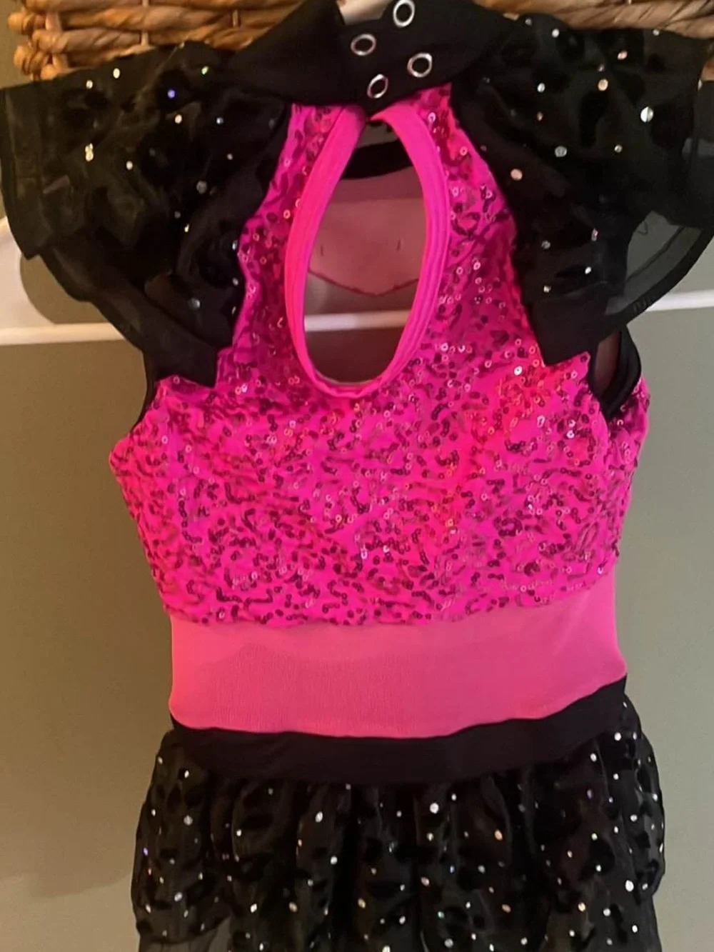 Weissman Hot Pink and Black Sequined Dance Costume size 1C or 7/8